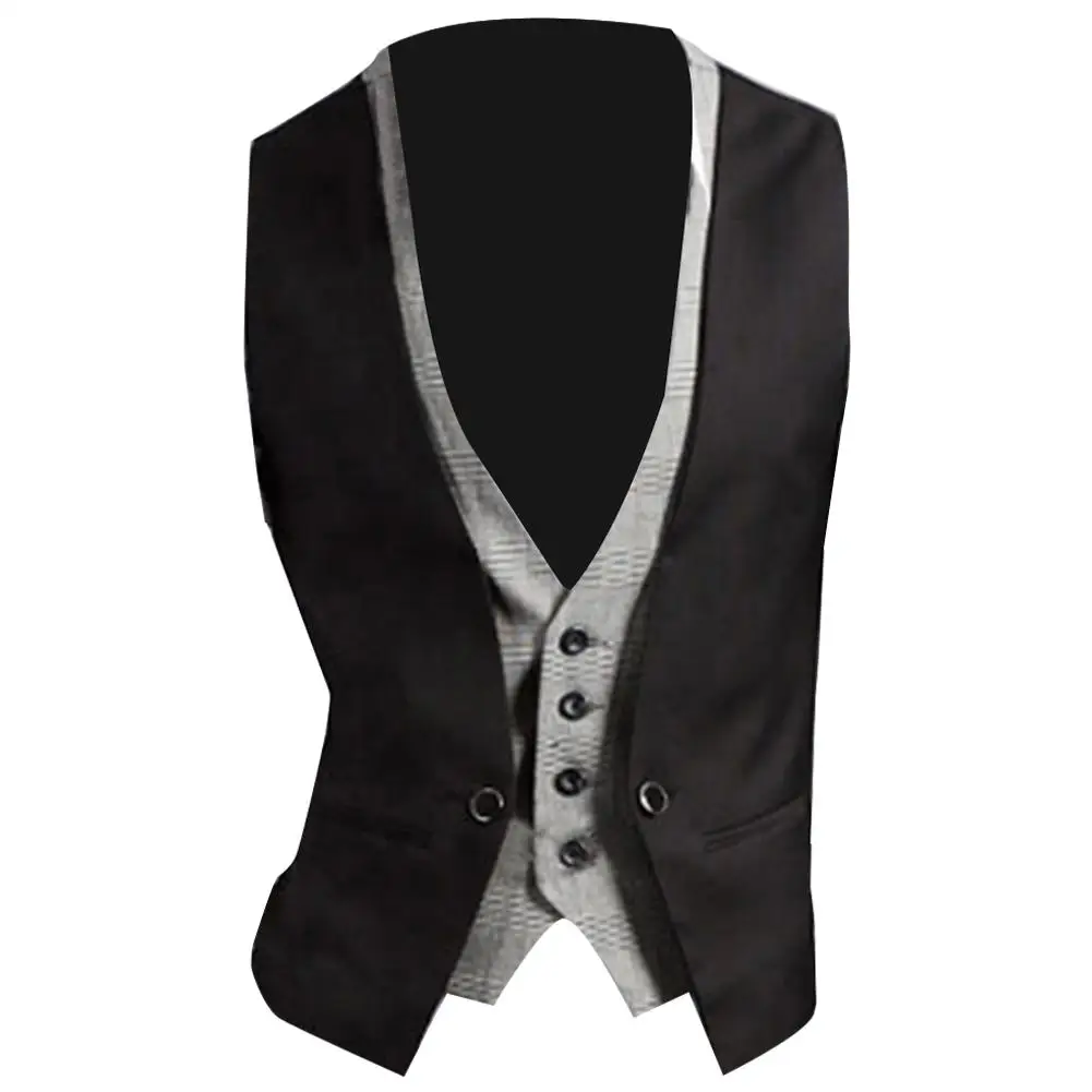 Chaleco Formal para hombre, chaleco de negocios de Color sólido con un solo botón, chaleco falso de dos piezas con cuello en V, chalecos informales ajustados para hombre