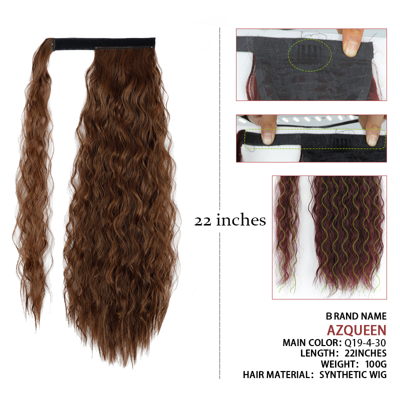 AZQUEEN-coleta de cola de caballo larga ondulada de maíz sintético, extensiones de cabello con Clip, cola de caballo marrón ombré, pelo rubio