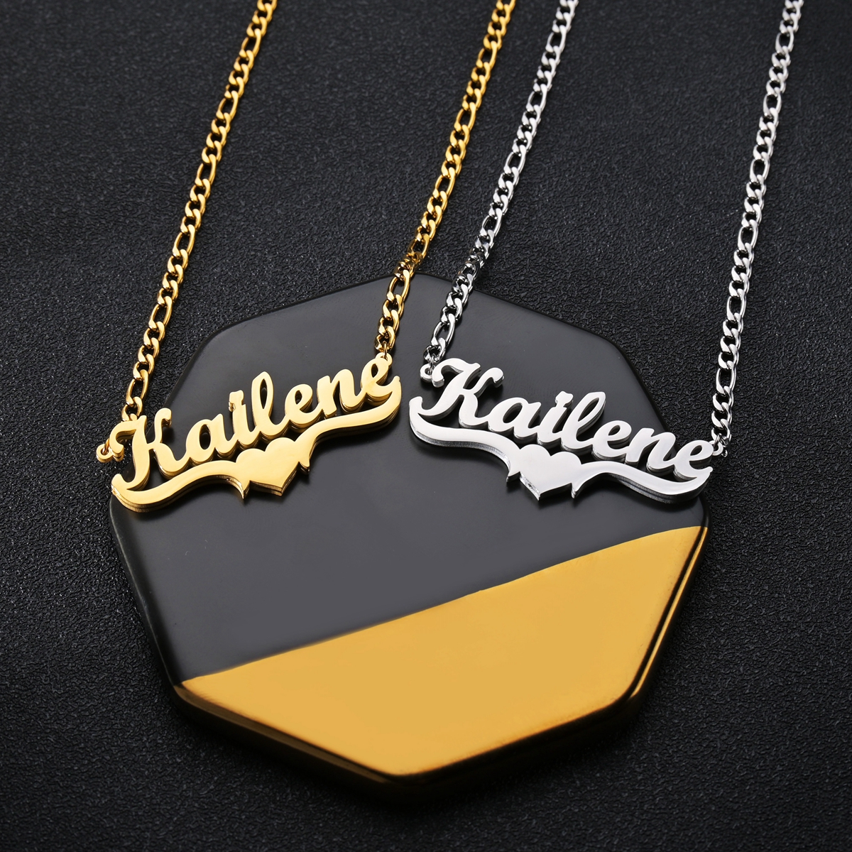 Atoztide Customized Name Hip Hop Letter Necklace Double Thick Plated Figaro Chain Piercing Carving Pendants for Women Gift