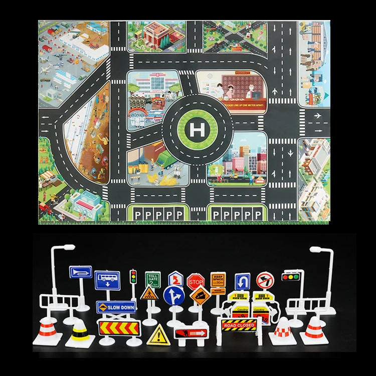 Tapete de jogo do bebê cidade tráfego estrada mapa tapete cidade estacionamento do carro roadmap sinais de trânsito bebê escalada jogando tapete jogo