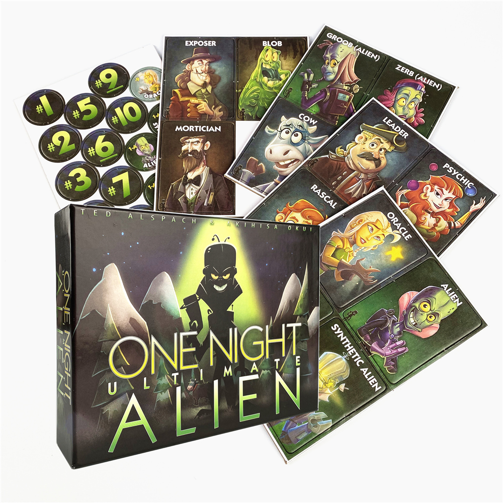 One Night Ultimate มนุษย์หมาป่าคอลเลกชันการ์ดเกมกระดาน Alien Super Villains Edition Deck สําหรับงานปาร์ตี้