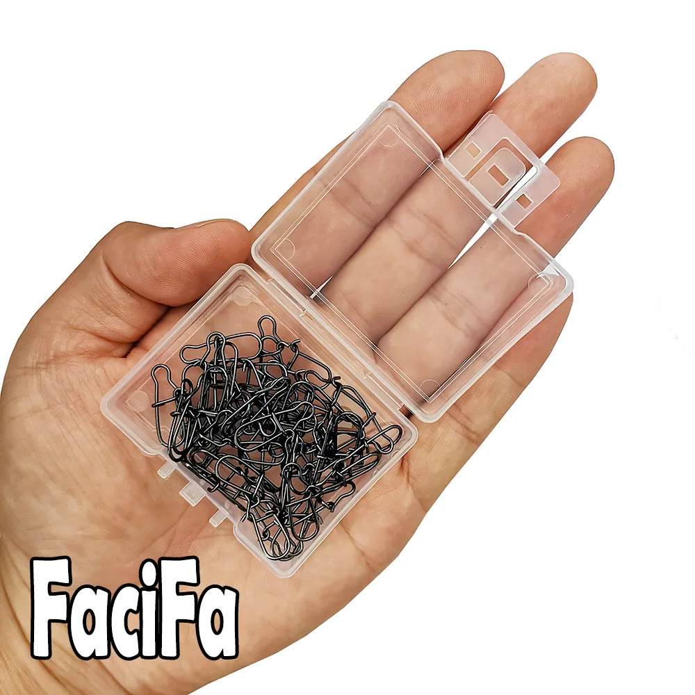 Aço inoxidável Snap Pesca com Box, Enganchado Snap Pin, Clipe Fastlock, Combater Acessórios, Barril Giratória Lure Gancho, 100 PCs, 50 PCs