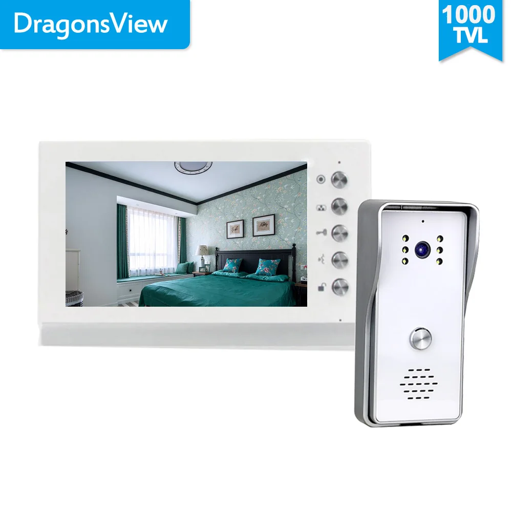 Dragonsview-Sistema de portero automático con cámara, videoportero de 7 pulgadas, 1000TVL, desbloqueo, habla, impermeable
