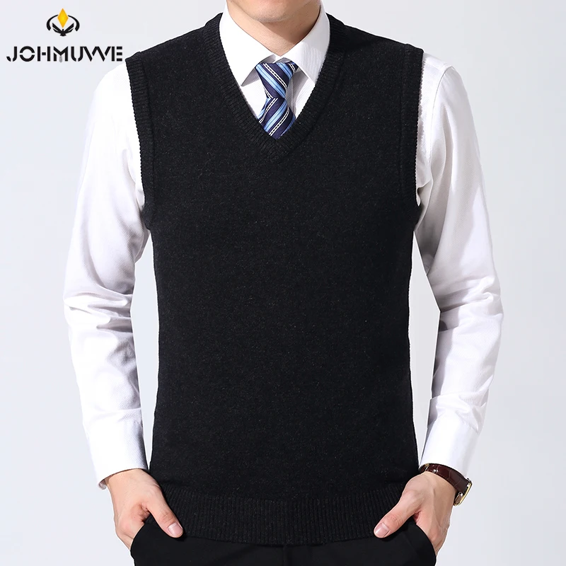 JOHMUVVE ใหม่ผู้ชาย V คอเสื้อกั๊กแนวโน้ม Retro สีทึบเสื้อกั๊ก All-Match Casual ธุรกิจทํางานถักเสื้อกั๊กผู้ชายฤดูใบไม้ร่วง