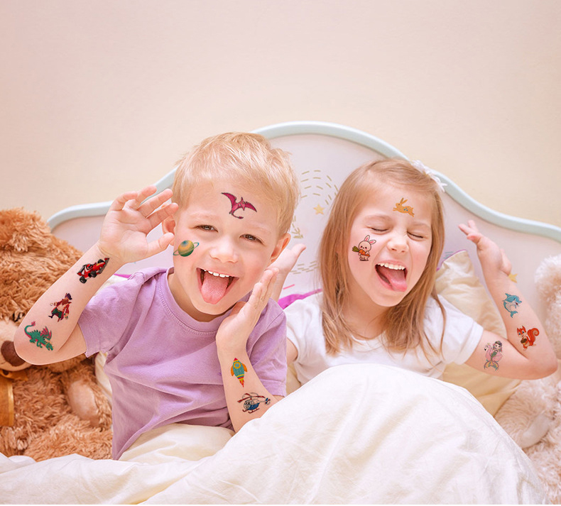 10 hojas/juego de pegatinas de tatuaje para niños con reloj espacial de dinosaurio Animal, tatuaje temporal resistente al agua para cara, brazo y cuerpo, regalo para niños