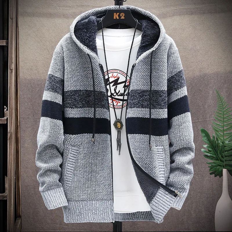 ผู้ชายHoodedเสื้อสเวตเตอร์ถักขนแกะเสื้อกันหนาวCardigansฤดูใบไม้ร่วงจัมเปอร์Zip Upเสื้อแจ็คเก็ตชายเสื้อผ้าญี่ปุ่นเสื้อถักCoat