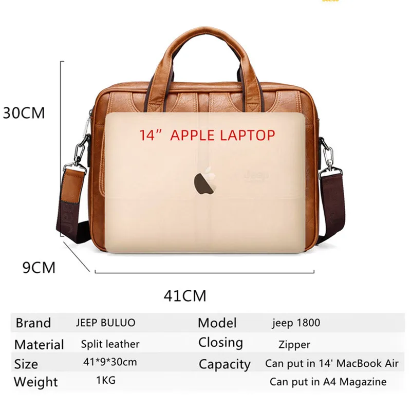 JEEP BULUO männer Taschen split leder Aktentasche Reise Fall Einfach zu Tragen Multifunktionale Große Raum Handtasche 14-zoll computer Tasche