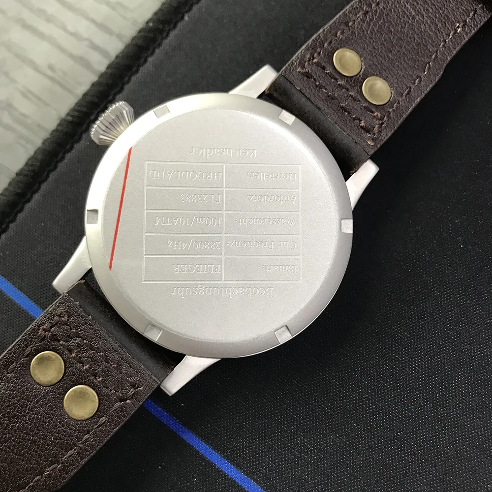 Hruodland Retro Pilot reloj mecánico automático para hombre zafiro de lujo cuero de acero inoxidable impermeable 10Bar Super Glow C3 re