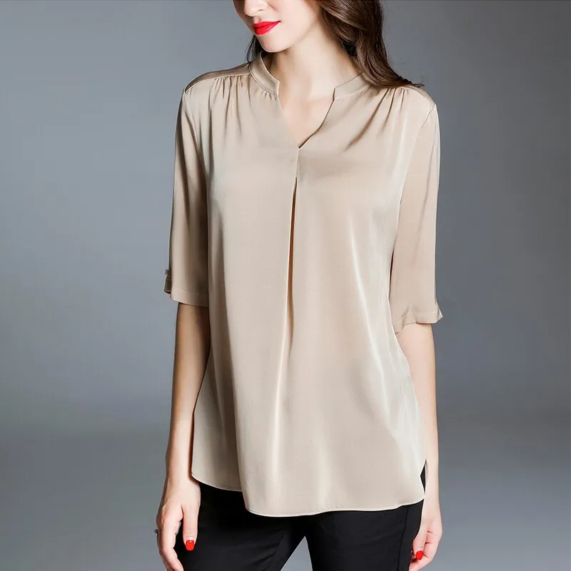 Blusa informal de chifón para mujer, Camisa ajustada de color liso, cómoda, a la moda, para verano