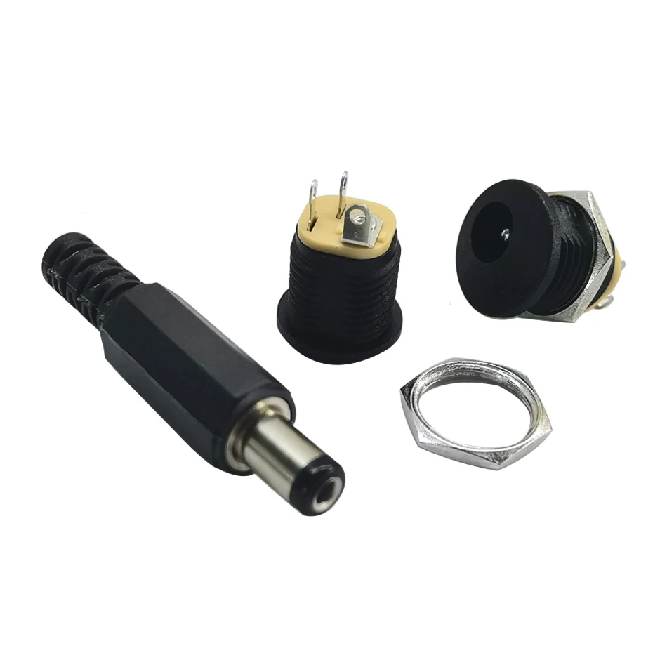 10 Uds (5 pares) DC12V 5,5x2,1mm enchufes macho de plástico DC022 toma de corriente CC conector hembra tuerca de tornillo conector de montaje en Panel