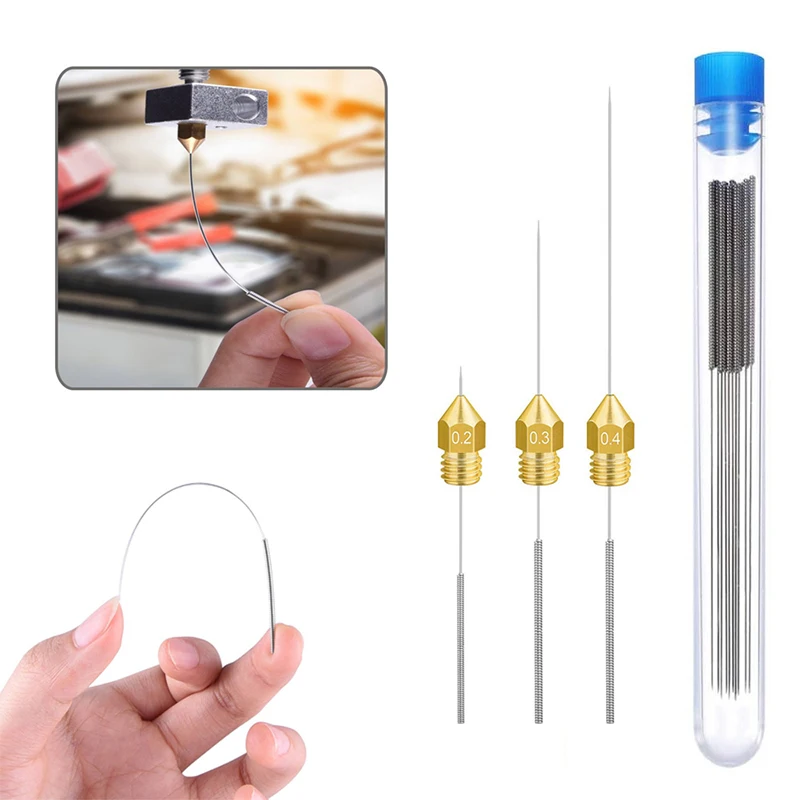 10pcs สแตนเลสสตีลหัวฉีดทําความสะอาดเข็มเครื่องมือ 0.15 มม.0.2 มม.0.25 มม.0.3 มม.0.35 มม.0.4 มม.เจาะสําหรับ V6 หัวฉีด 3D เครื่องพิมพ์อะไหล่