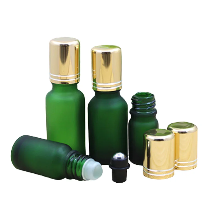 Botol Rol Parfum Roll On 5 ~ 100ML Kosong Botol Isi Ulang Aromaterapi Kaca Hijau Beku untuk Minyak Esensial 15 Buah