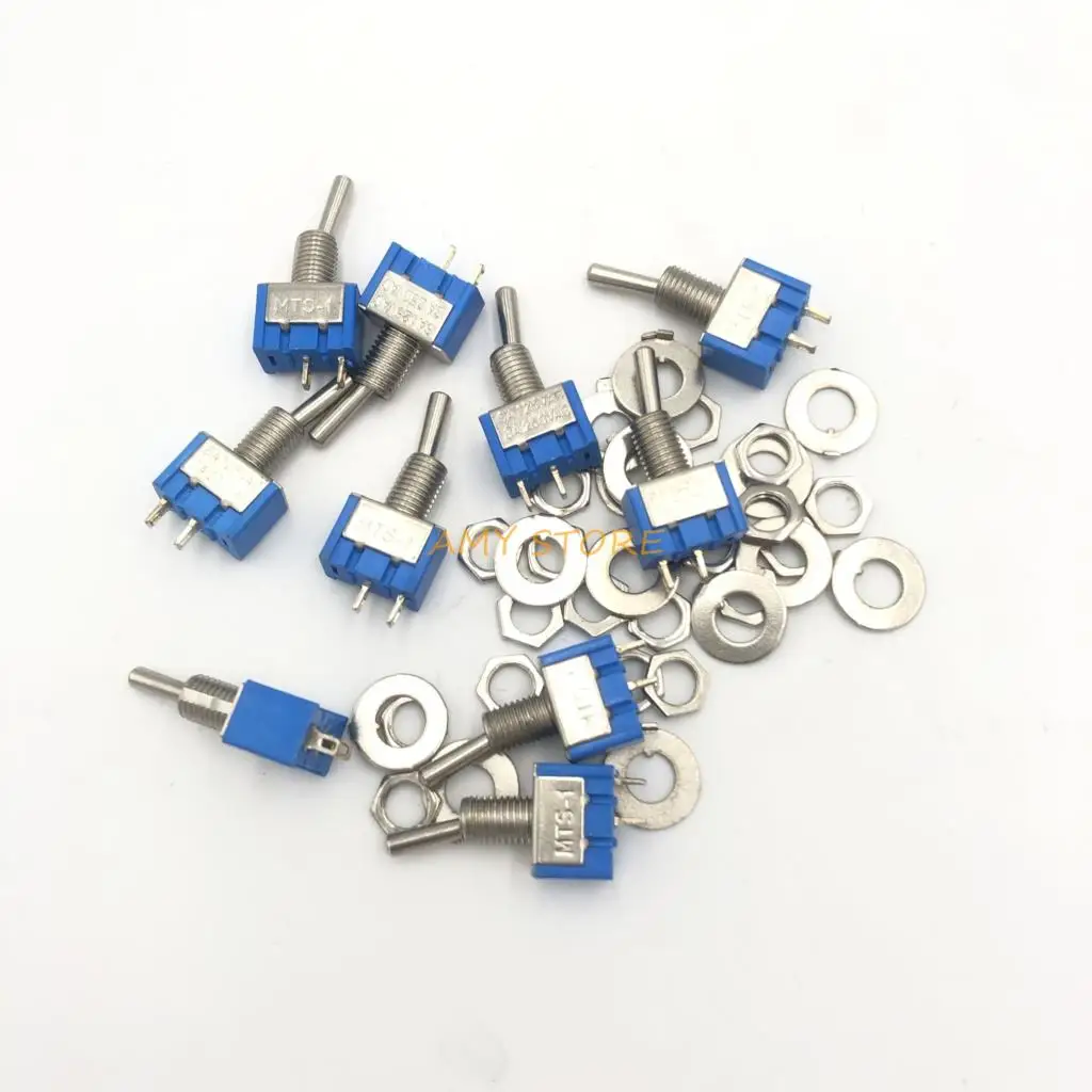 10 шт. MTS-101 2-контактный SPST переключатель ВКЛ-ВЫКЛ 2-позиционный AC125V/6A 250 В/3A 6 мм синие мини-тумблеры