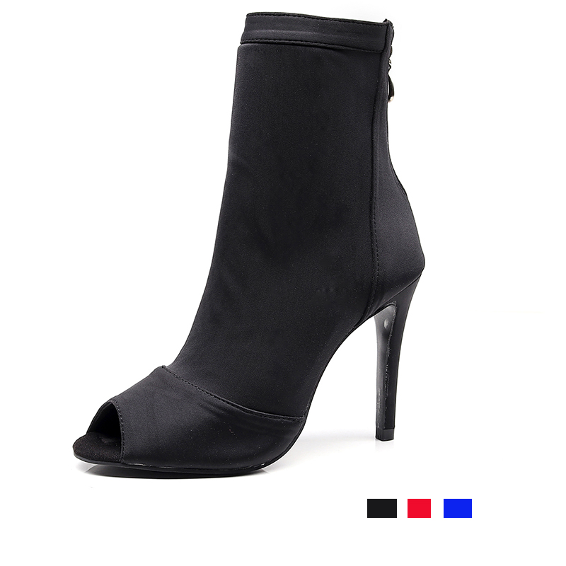 Zapatos de baile latino de salón para mujer, sandalias de baile de Salsa Bachata de fondo suave negro, botas de calcetín de tacón fino de 8,5 cm/10cm/11cm