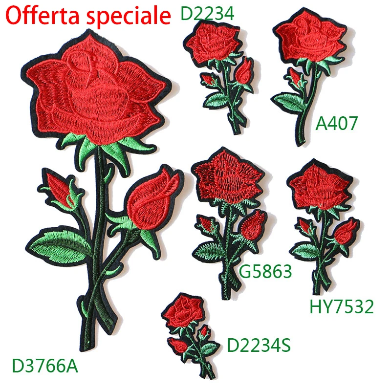 Hoa Hồng Với Lá Yêu Thêu Sắt Trên Miếng Dán Cho Quần Áo DIY Sọc Quần Áo Miếng Dán Cường Lực Dán Tùy Chỉnh Hoa Huy Hiệu