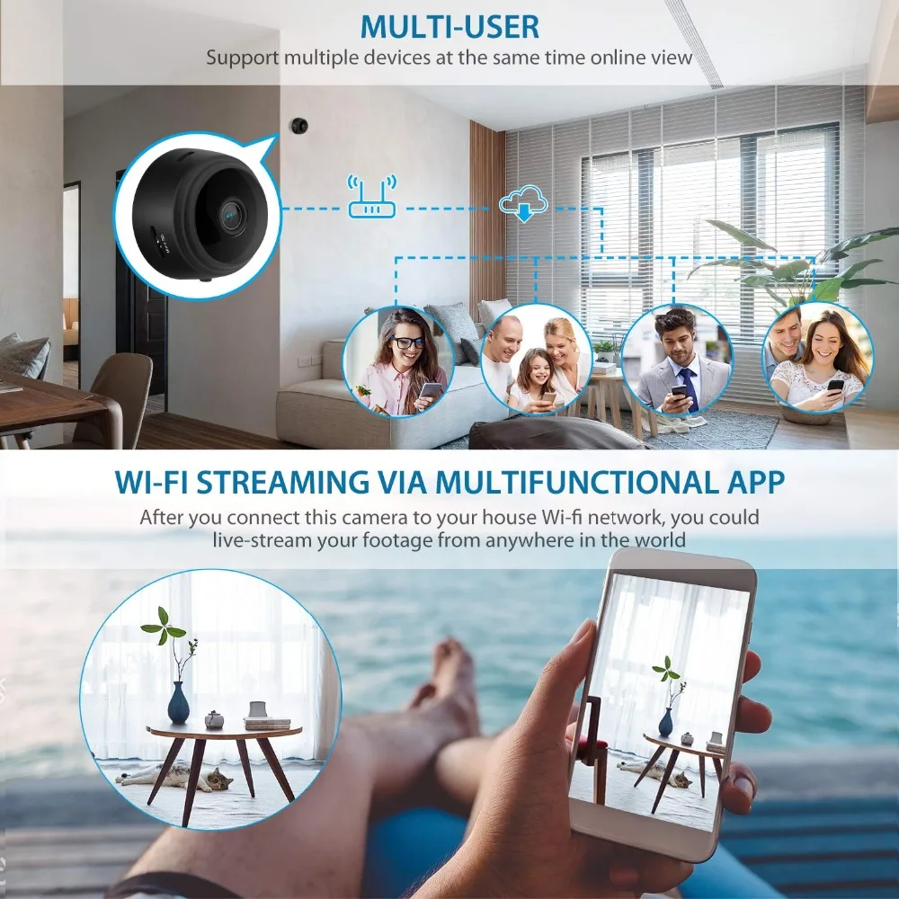 Micro hogar inalámbrico vídeo CCTV Mini vigilancia de seguridad con Wifi IP Camara Sensor infrarrojo CMOS 2MP cámara de alarma telefónica