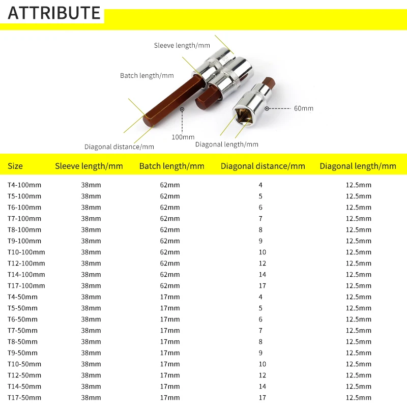 1/2 Lục Giác Ổ Cắm Bit 1 Cái S2 Hexgon Bit Adapter Allen Chìa Khóa Mô Men Xoắn Cờ Lê Bánh Răng Ổ Cắm Cờ Lê H4/h5/H6/H7/H8/H10/H12/H14/H17