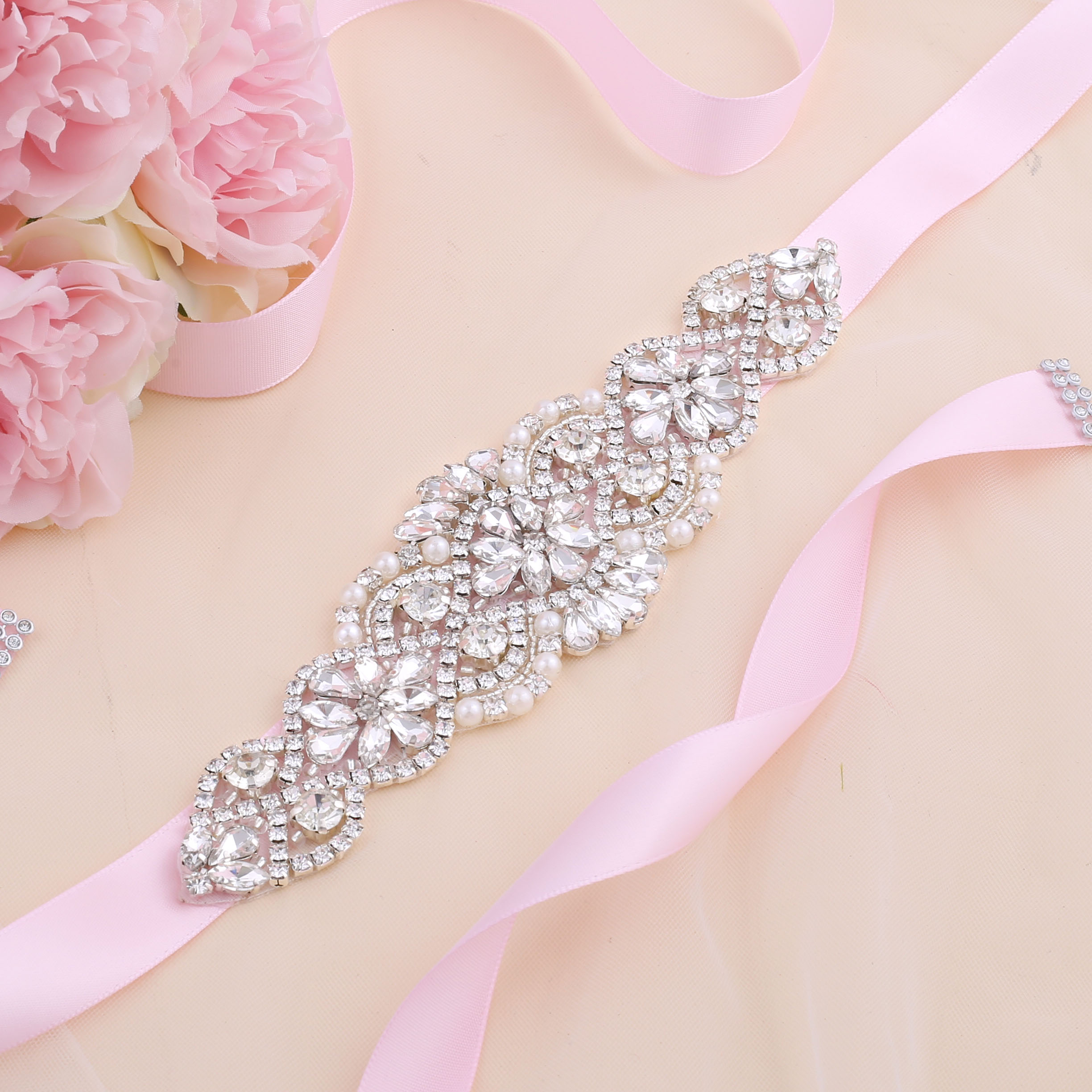 SESTHFAR Luxus Silber Kristall Hochzeit Gürtel Ceintures De Mariage Strass Applikation Weibliche gürtel für Braut Zubehör