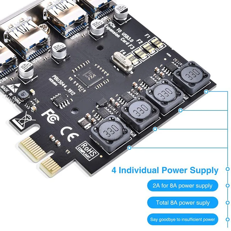 Self Powered PCIE USB 3.0 Karte 4 Ports PCI Expree zu USB Erweiterungskarte Super Speed 5 Gbit/s PCI-e USB3 Hub Controller Adapter