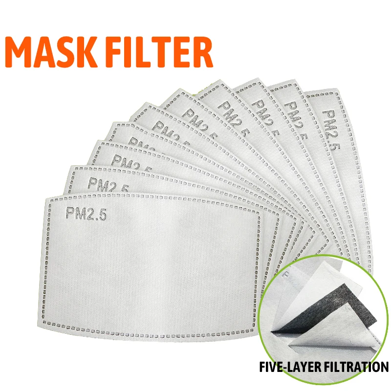 50/100Pcs PM2.5หน้ากากกรอง5ชั้นป้องกันฝุ่นกรองหน้ากากกรองคาร์บอนป้องกันสำหรับเด็กผู้ใหญ่