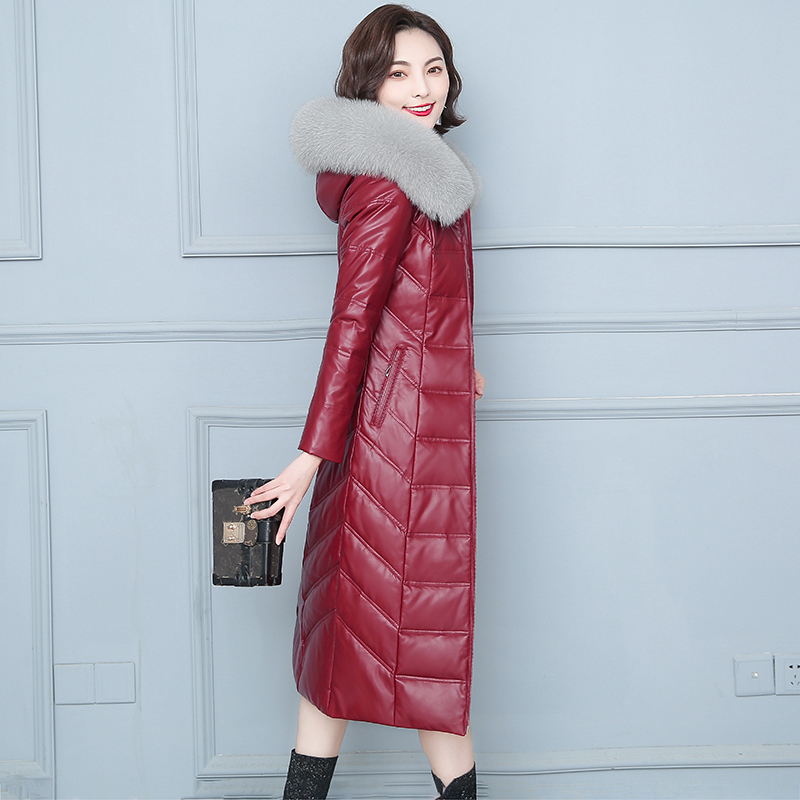 Женское длинное зимнее пальто из натуральной овечьей кожи