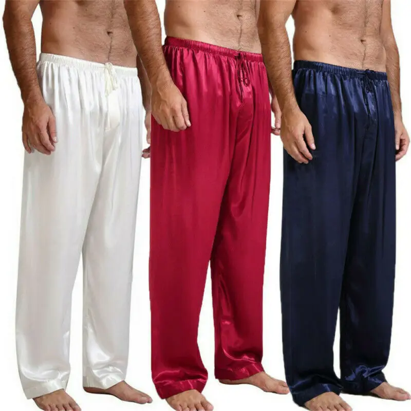Casual Männer Hosen Lose Seide Satin Pyjamas Nachtwäsche Nachtwäsche Pyjamas Hosen Schlaf Bottoms Hosen