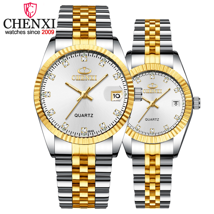 CHENXI, reloj de marca de lujo para mujeres y hombres, reloj resistente al agua, calendario masculino, relojes de pulsera de cuarzo, relojes de acero completo para mujeres y hombres