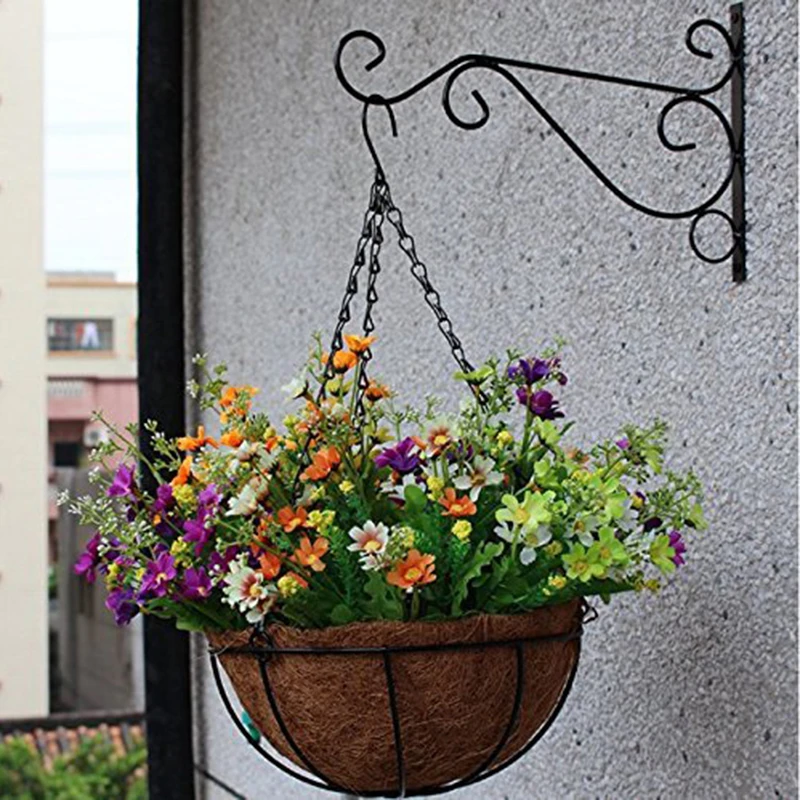 Soporte para flores 3D geométrico para colgar en la pared, maceta de flores para balcón, soporte de ganchos de hierro forjado, soporte de cesta montado en la pared