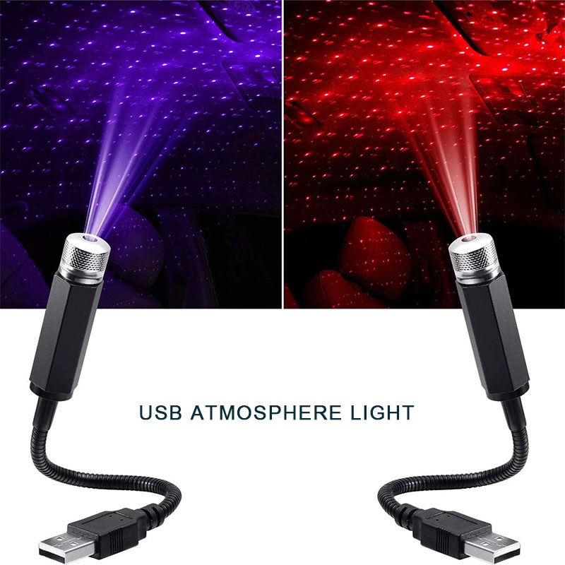 Romántico LED para techo de coche, proyector de luz nocturna de estrella, atmósfera, lámpara de galaxia, Lámpara decorativa USB, luz de decoración Interior de coche ajustable