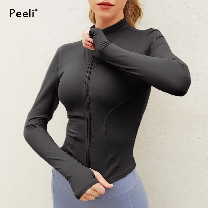 Peeli-Chaqueta deportiva de manga larga para mujer, camisa de Yoga y Fitness con cremallera, ropa deportiva cálida para gimnasio, abrigos para correr, ropa de entrenamiento para mujer
