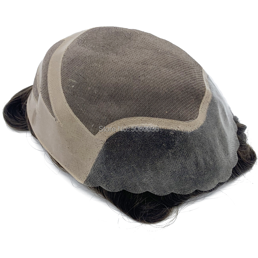 Maßgeschneiderte Bestellungen Mehrfarbiges Echthaar Herren Haarteil Toupet Ersatzsystem Remy Hai Mono Spitze mit Poly Bond