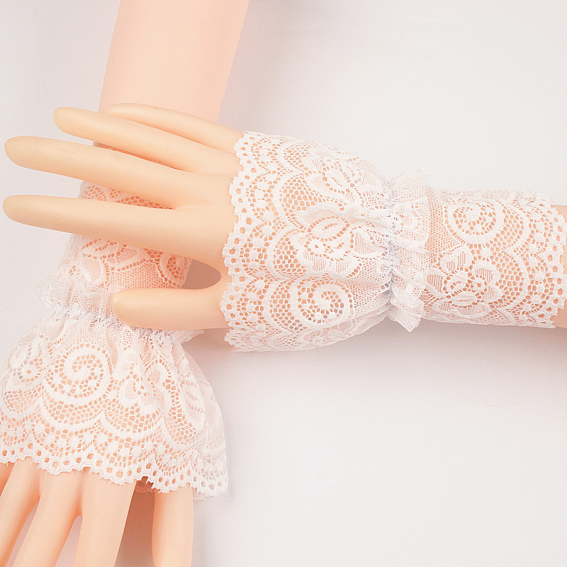 2ピース/ペア女性の女の子の偽のフレアスリーブ女性の花のレースプリーツシャーリング偽の袖口セーターリストウォーマー