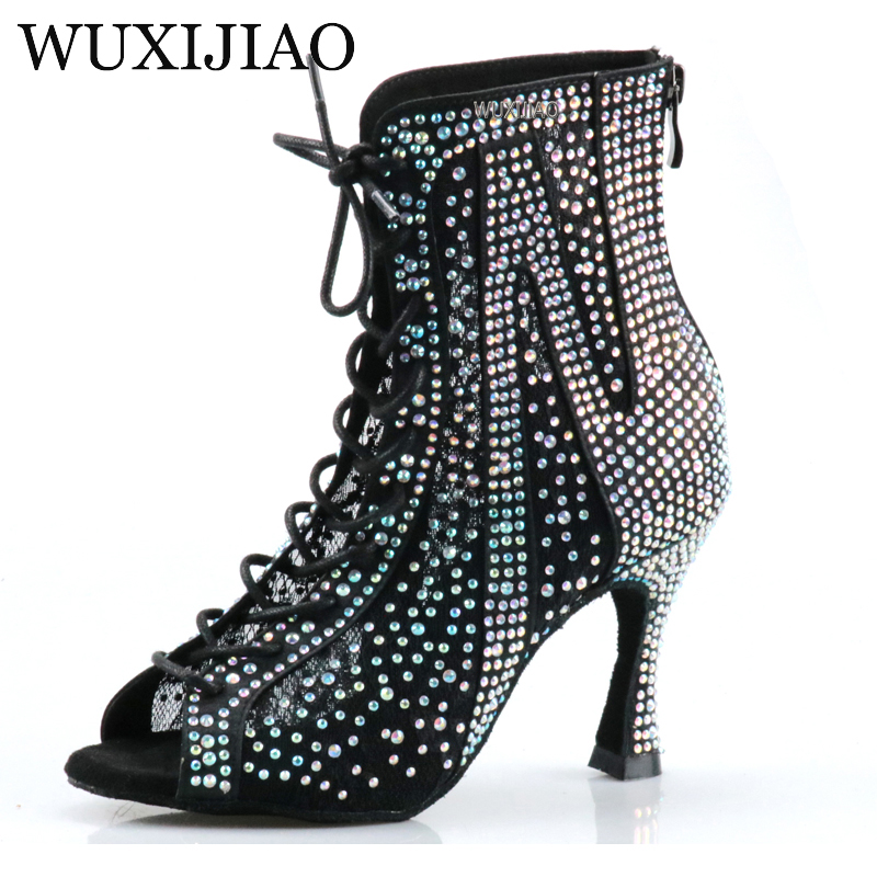 WUXIJIAO moda Salsa Jazz Tango exterior interior Social zapatos de baile latino para bailar mujeres profesores tacones altos botas de baile