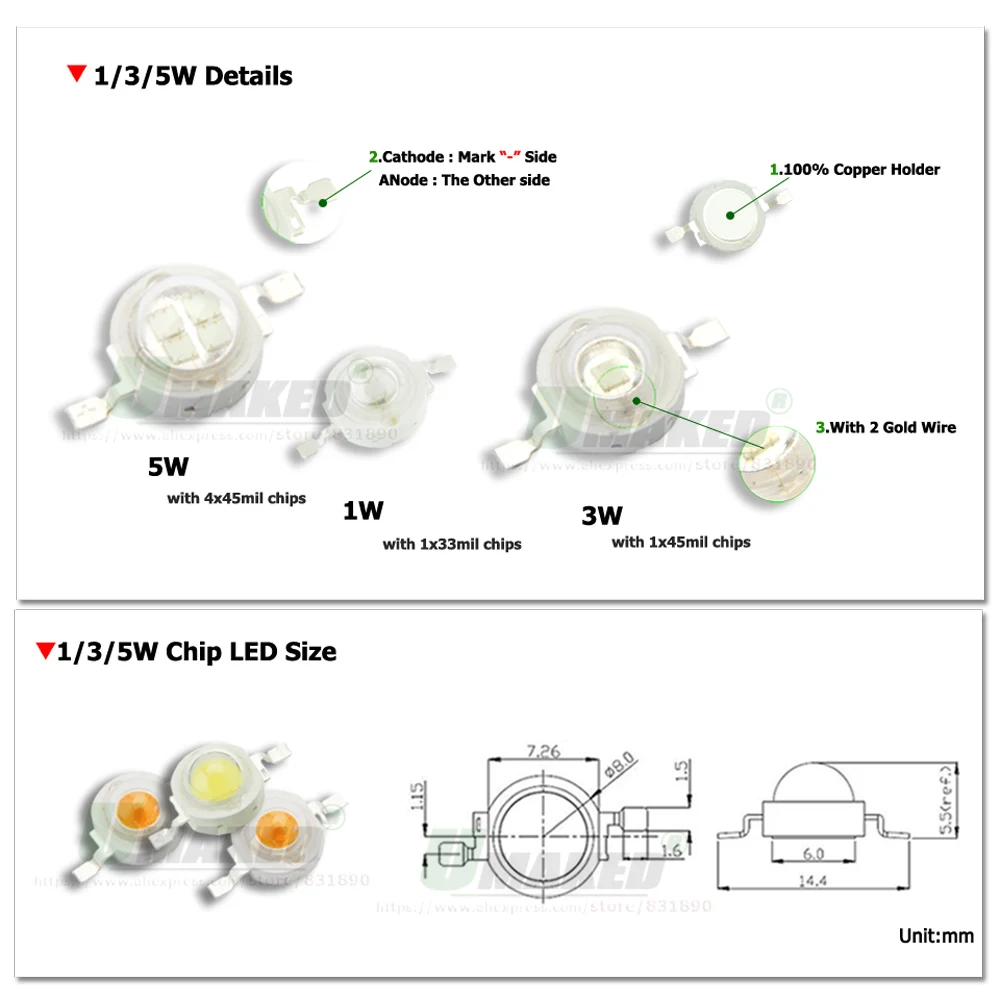 Bán Buôn Cao Cấp Chip LED 1W SMD COB Doide Đèn Ấm Mát Tự Nhiên Đỏ Xanh Lá Xanh Dương RGB Vàng 660/440nm Tăng Trưởng Chiếu Sáng Hạt