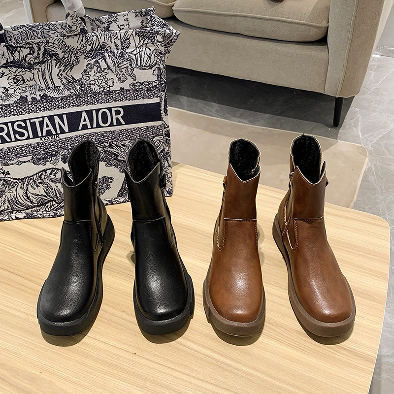 Sepatu Bot Sepeda Motor Besar Size35-42 Chunky untuk Wanita Sepatu Bot Tempur Bertali Ujung Bundar Sepatu Wanita Sepatu Bot Tempur untuk Wanita