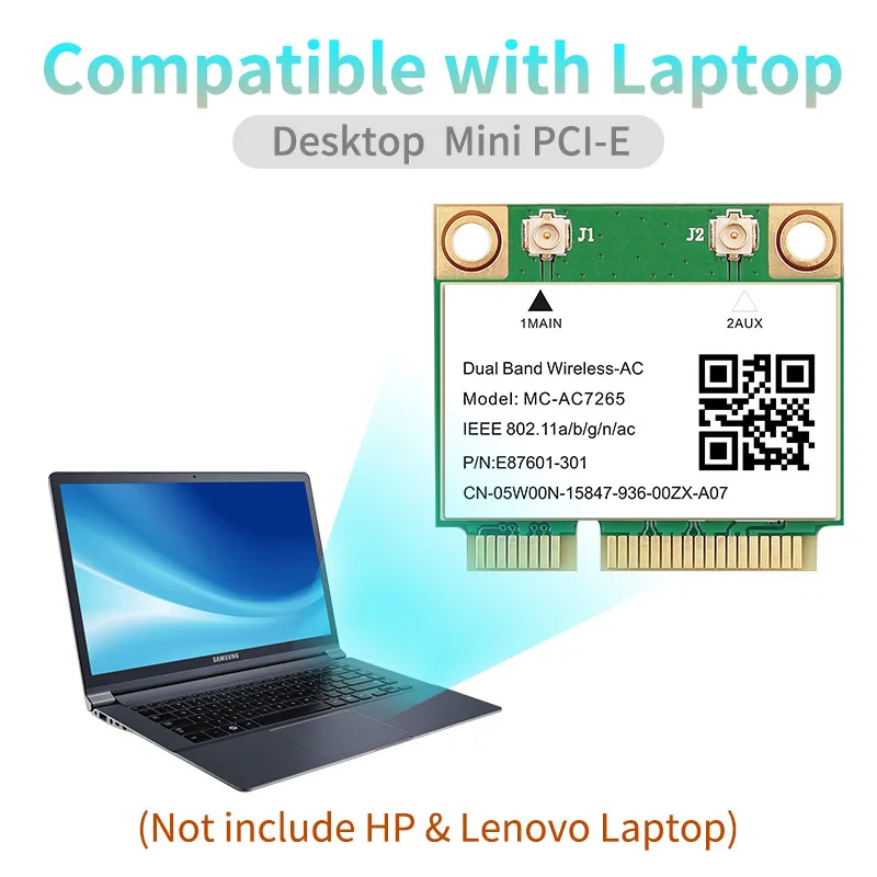 1200Mbps Bluetooth 4.2 Half Mini PCI-E Wifi Kaart MC-AC7265 Draadloze 802.11ac 2.4G 5Ghz Voor Laptop Win 7 810 11