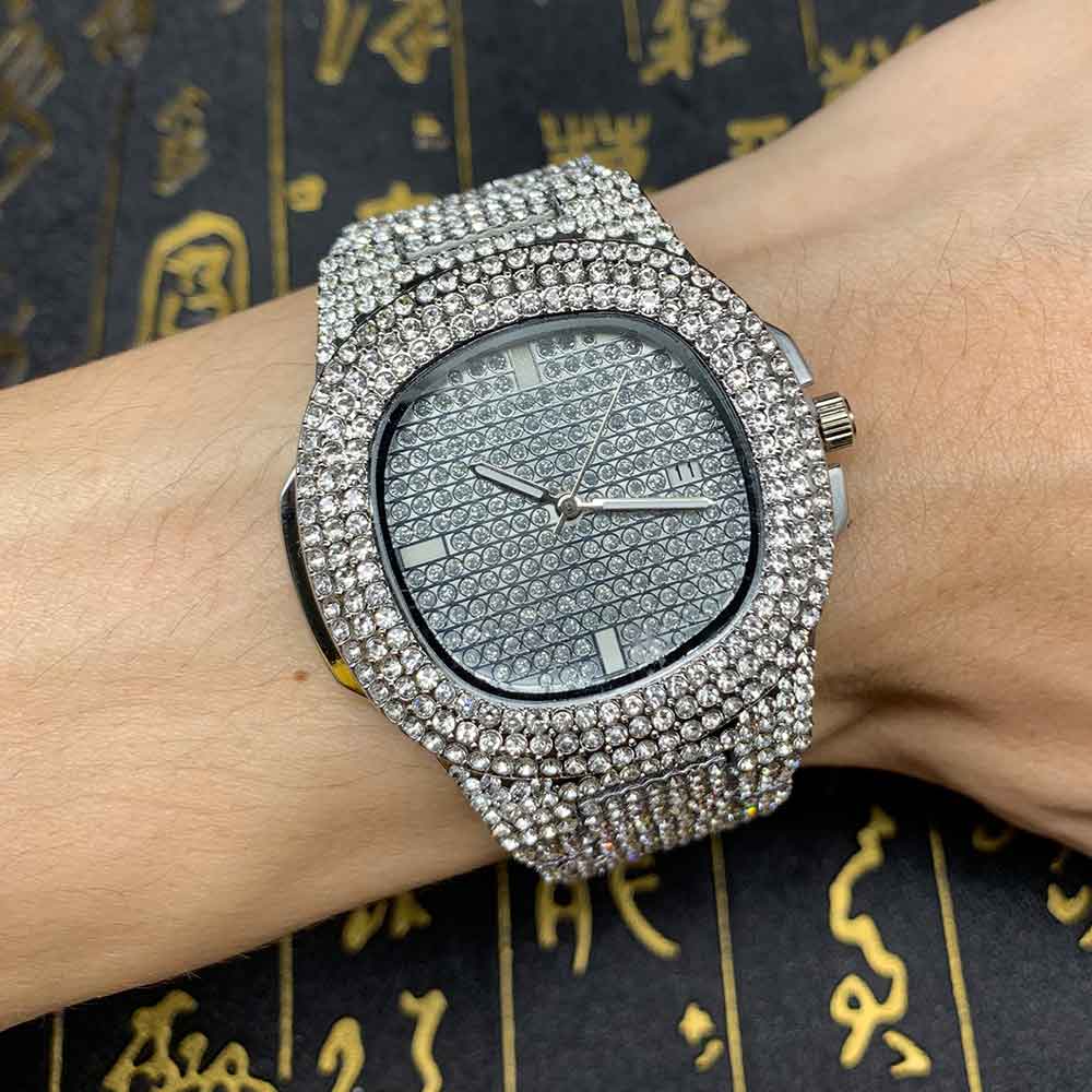 Drop verschiffen Diamant Iced Out Uhr Männer HIP HOP Quarz Gold Herren Uhren Top Brand Luxus Stahl Männlichen Uhr Relogio masculino