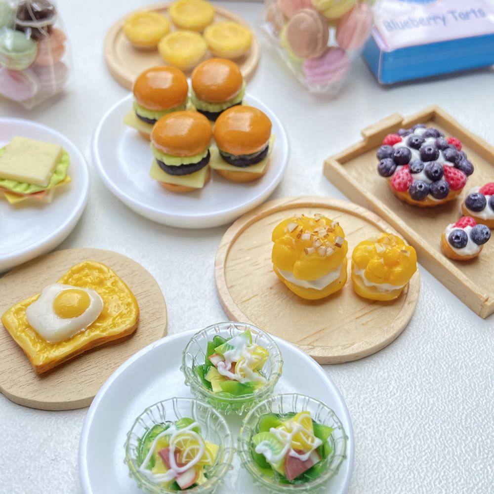 Mini hamburguesa en miniatura 1:12, Mini ensalada de frutas, comida de imitación para Barbies Blyth OB11 BJD, casa de muñecas, cocina, juguetes, accesorios