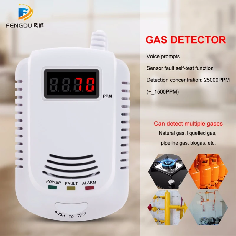 GASDETEKTOR Sprachwarnung Küchenalarm-Kit Unabhängiger EU-Stecker in brennbarem, natürlichem LCD-Display GASLEECK SENSOR Alarm