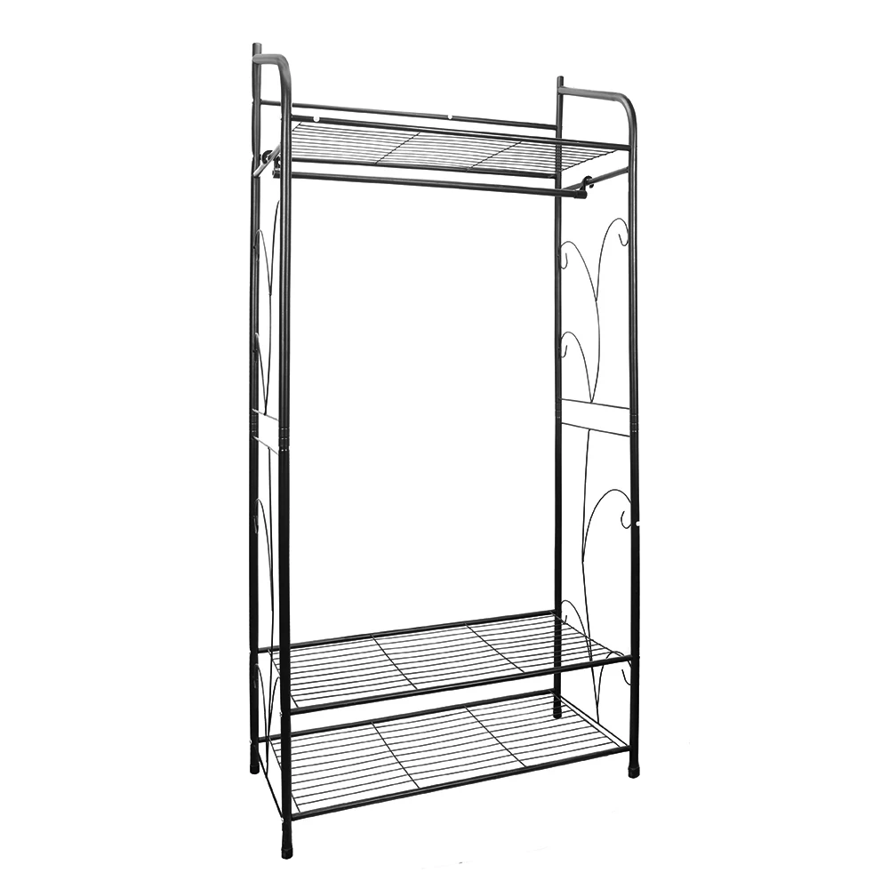 Riel de ropa resistente, estante de ropa de Metal negro, soporte para dormitorio con estantes de almacenamiento, 2 estantes, Zapatero