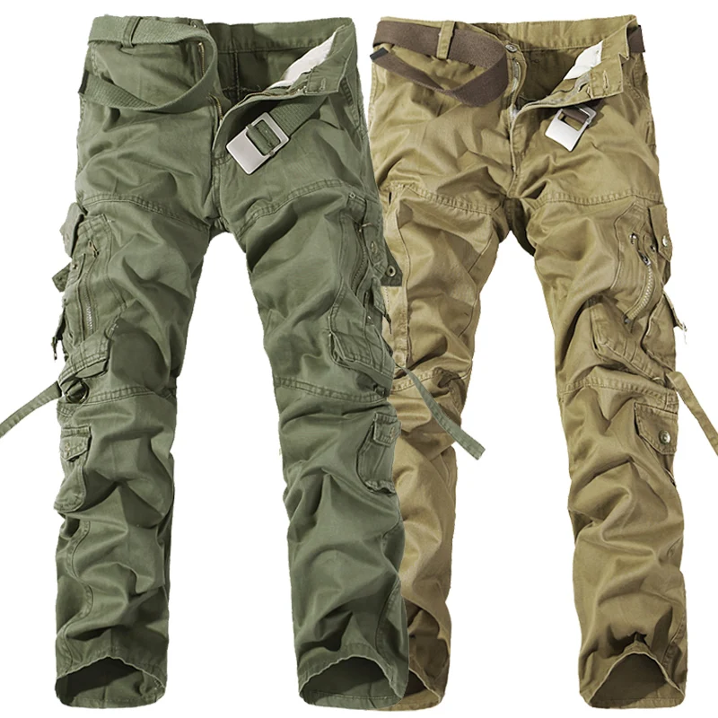 ผู้ชายกางเกง Casual Army สีเขียวกระเป๋าขนาดใหญ่กางเกงทหารโดยรวมชายกลางแจ้งคุณภาพสูงกางเกงยาว 28-42 PLUS