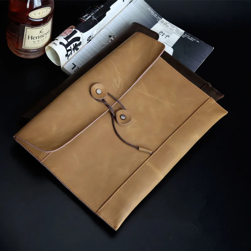 Dày Ngựa Điên Da Thật Chính Hãng Da Túi Đựng Tài Liệu A4 Nam Cặp Danh Mục Đầu Tư Nâu Clutch Ví Bao Da Túi Xách Cho IPad Vintage