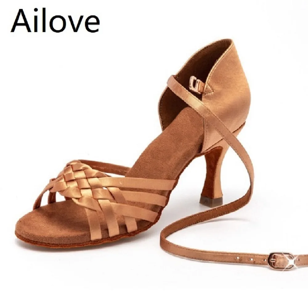 Sapatos de dança de salsa latina de salão feminino sandálias artesanais com sola de camurça macia salto 6,5/7,5 cm als013