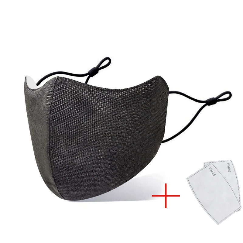 Mascarilla ajustable lavable de algodón de Color sólido puede poner filtros mascarillas faciales mascarilla bucal a prueba de viento máscaras para exteriores lavables reutilizables