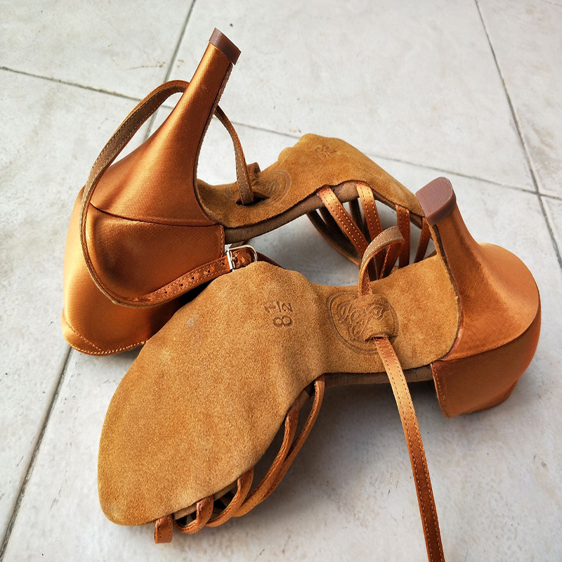 Top Tanzschuhe, lateinamerikanische Sandalen, Gesellschaftstanz, Spiel, Übung, Beruf, Schweiß, Einlegesohle, Rindsleder, Satin, Damen, BD 216 AWL, Absatz 8,5 cm