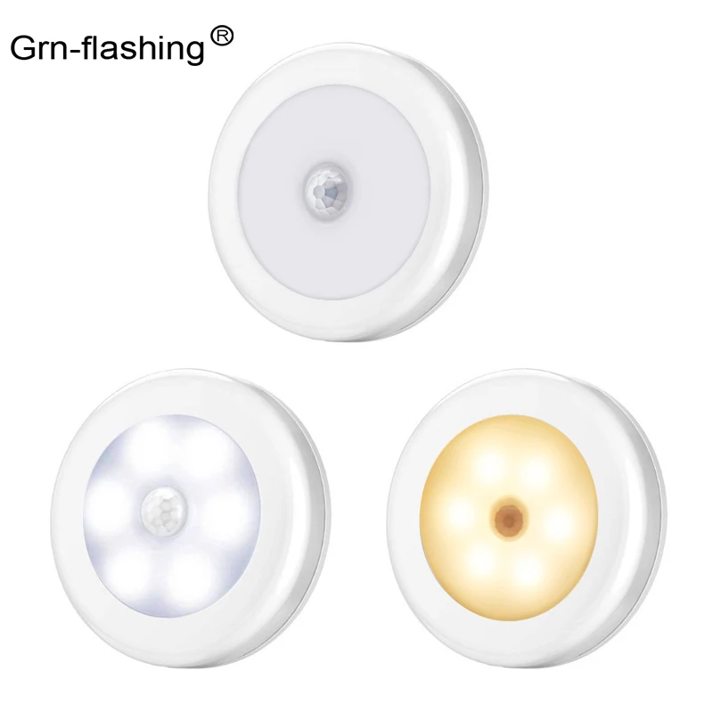 6LED Hạt Đèn Ngủ Cảm Biến PIR Hồng Ngoại Chuyển Động Bóng Đèn LED Tự Động Bật Tắt Tủ Quần Áo Pin Cho Tường Nhà đèn Tủ Cầu Thang