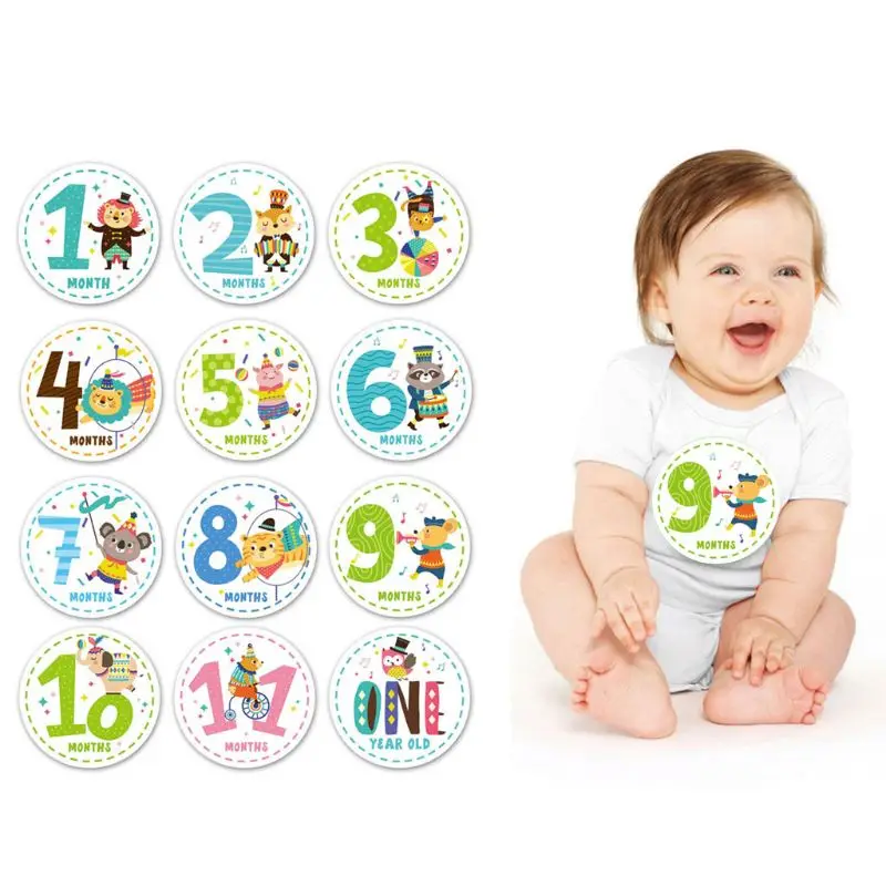 12 Động Vật Tháng Miếng Dán Cho Bé Chụp Ảnh Kỷ Niệm Số Thẻ Cột Mốc Tưởng Niệm Miếng Dán Sơ Sinh Hình Ảnh Cho Bé Đạo Cụ
