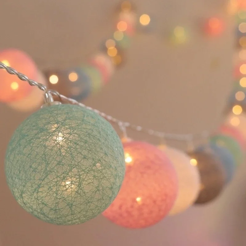 Christmas Cotton Ball Decorative String Light Handmade DIY Thread 20/40 Balls String Lamp Battery/USB Family Party Fairy Lights