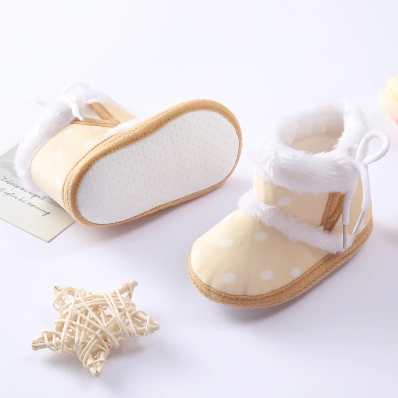 ฤดูหนาวทารกแรกเกิดเด็กทารก Polka Dot น่ารักการ์ตูนรองเท้าผ้าฝ้าย Soft Sole Plus กํามะหยี่รองเท้าอุ่นเด็กวัยหัดเดินทารกเดินรองเท้า