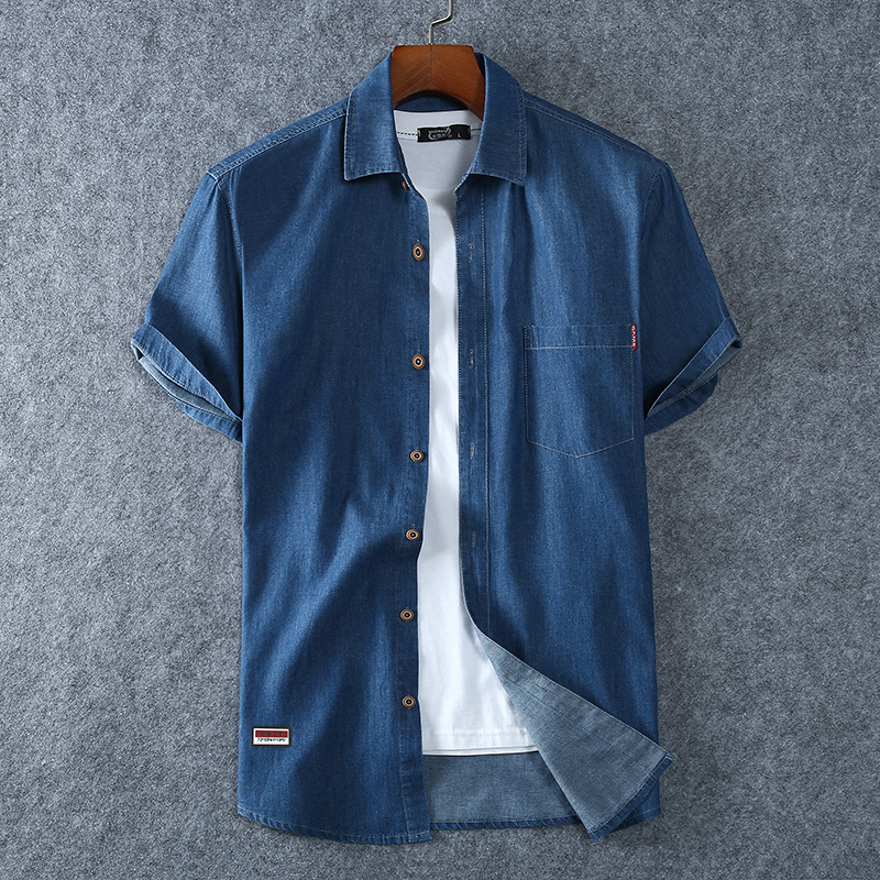 Blaue Jeanshemden für Herren, kurzärmelig, Jeanshemden, neuer Sommer, hochwertige Herren-Baumwolle, hellblaue Jeanshemden, Übergröße L-8XL
